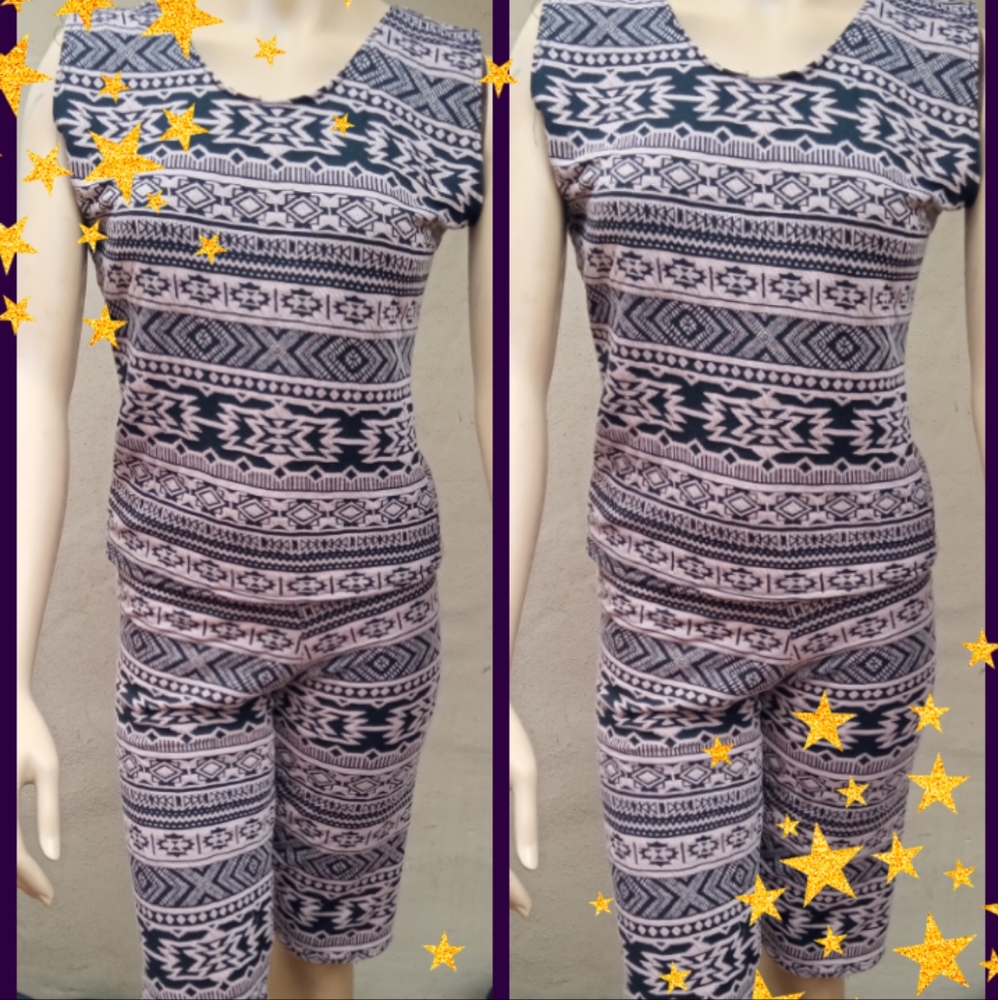 2 piece pants shorts set black tan athletic biking shorts tank top set